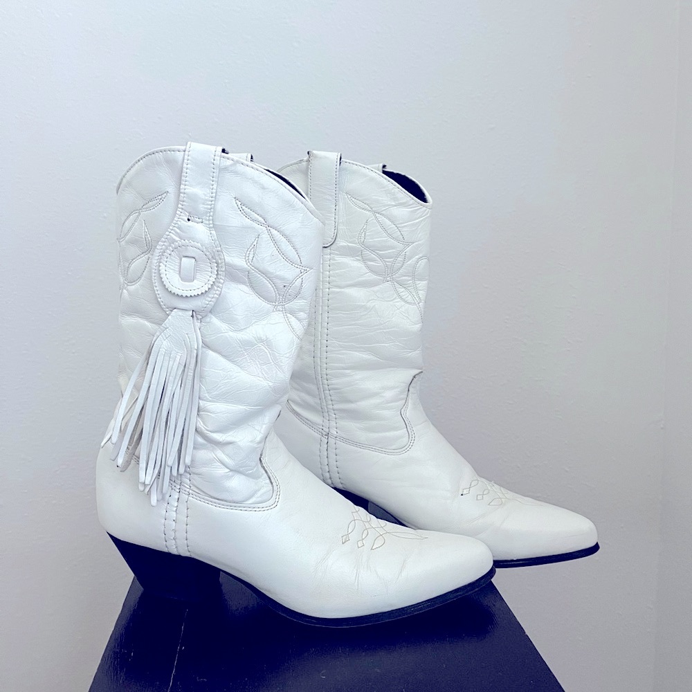 White Leather Western Boots
